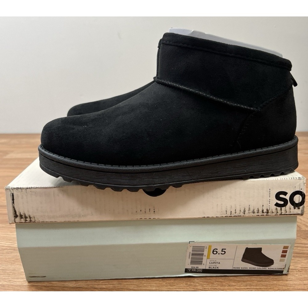 SO Sonoma Lupita Black  Booties Faux Suede/Fur Mini Boots Women's Size 6. 5 NEW